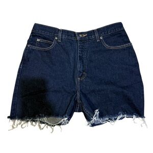 Lands' End Dark Blue Jean Shorts with Frayed Hem